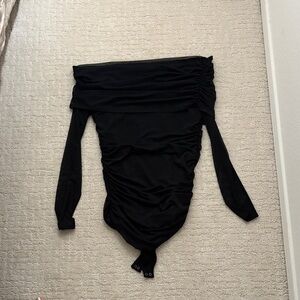 Black Off-Shoulder Ruched Bodysuit